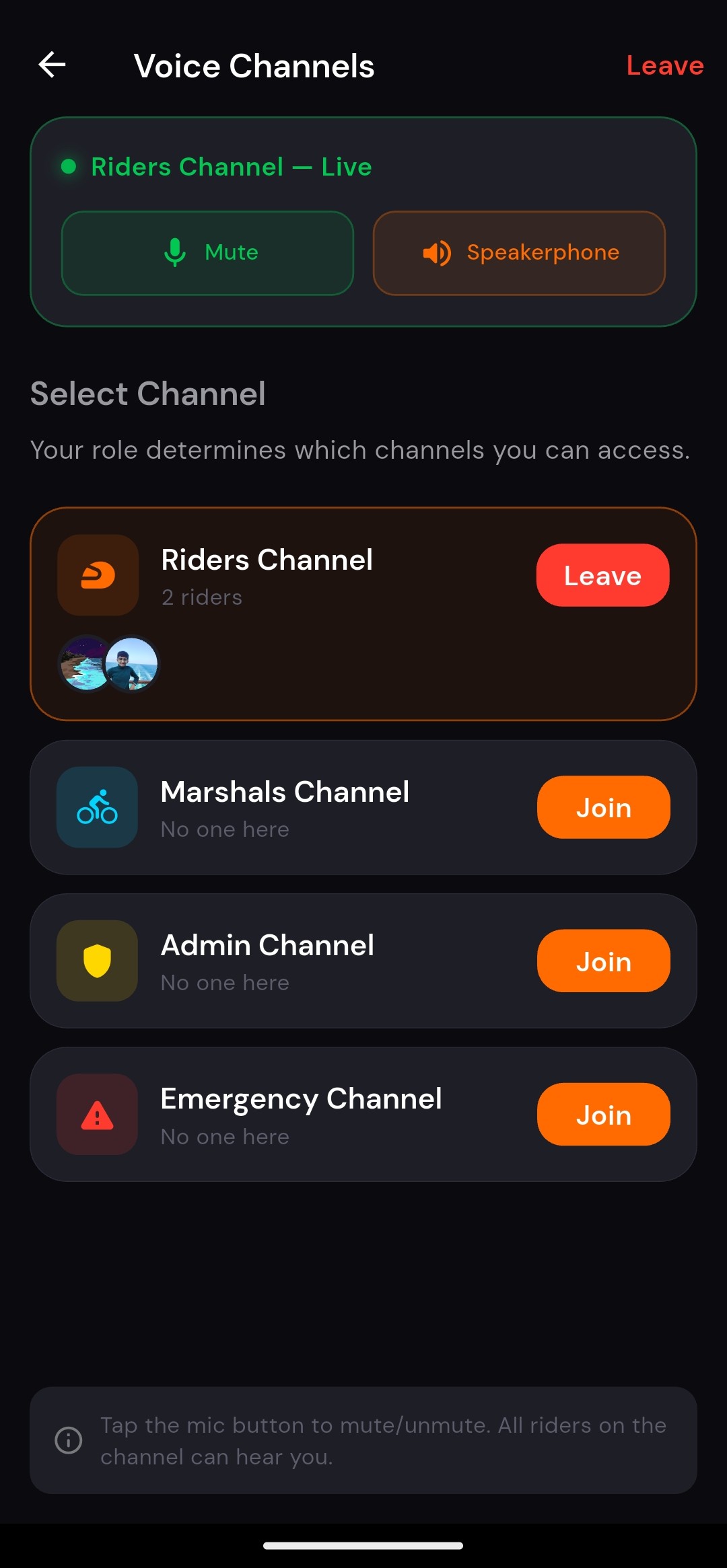 ConvoyX in-ride voice channel