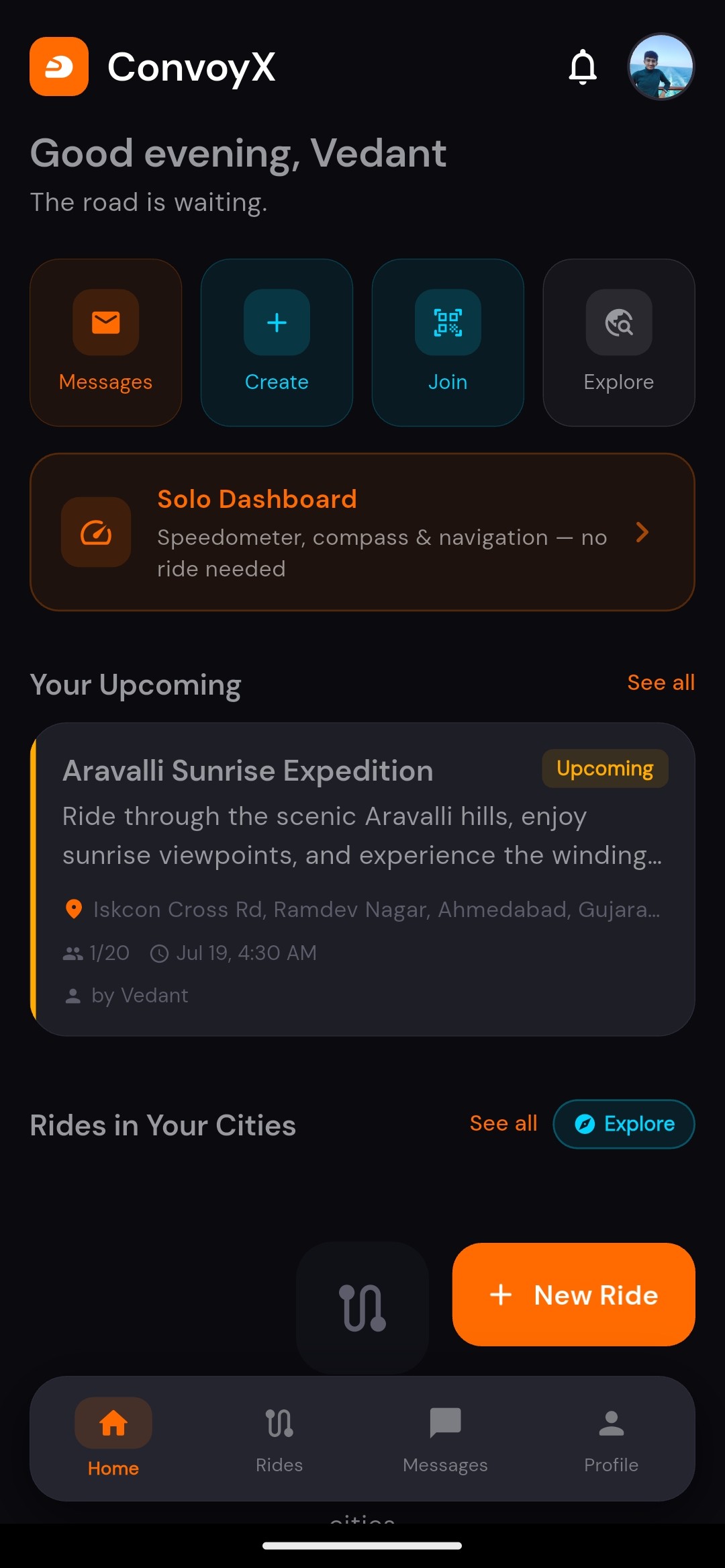 ConvoyX home screen
